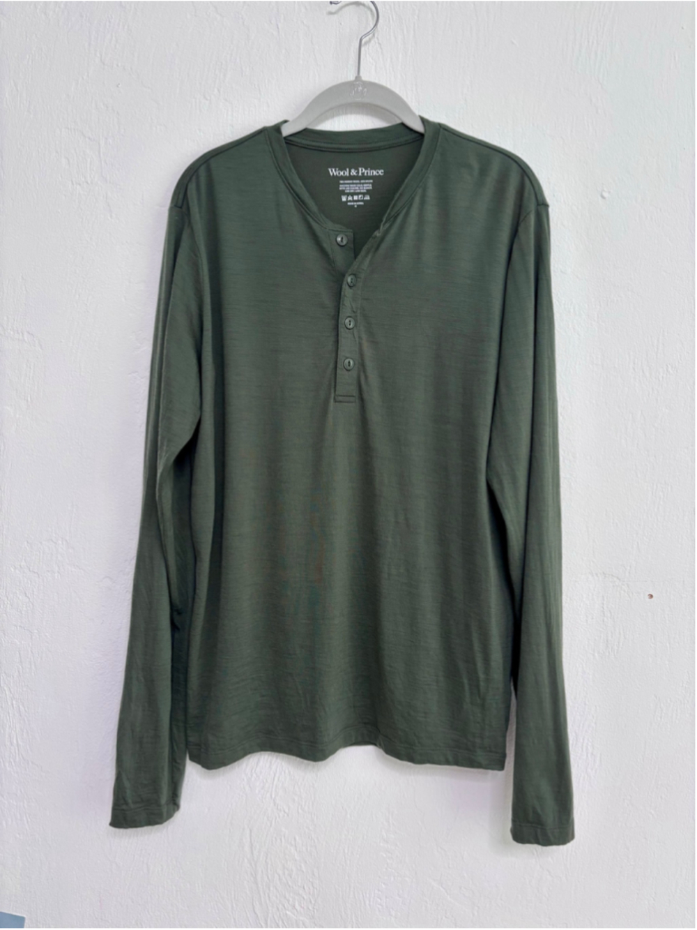 Men's Wool & Prince Signature Long Sleeve Henley Tee M Olive Green Wool Nylon